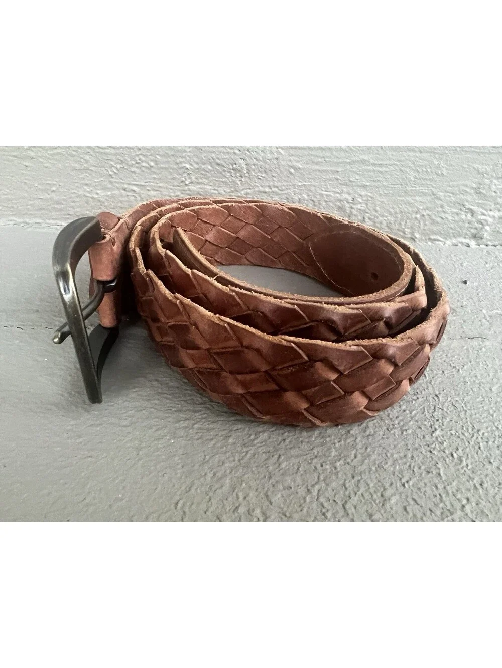 Duluth Trading CO Mens 44 Brown Leather Braided Woven Belt OD-Buckle